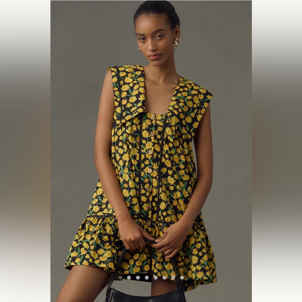 Anthropologie Maeve Yellow and Black Floral Dress